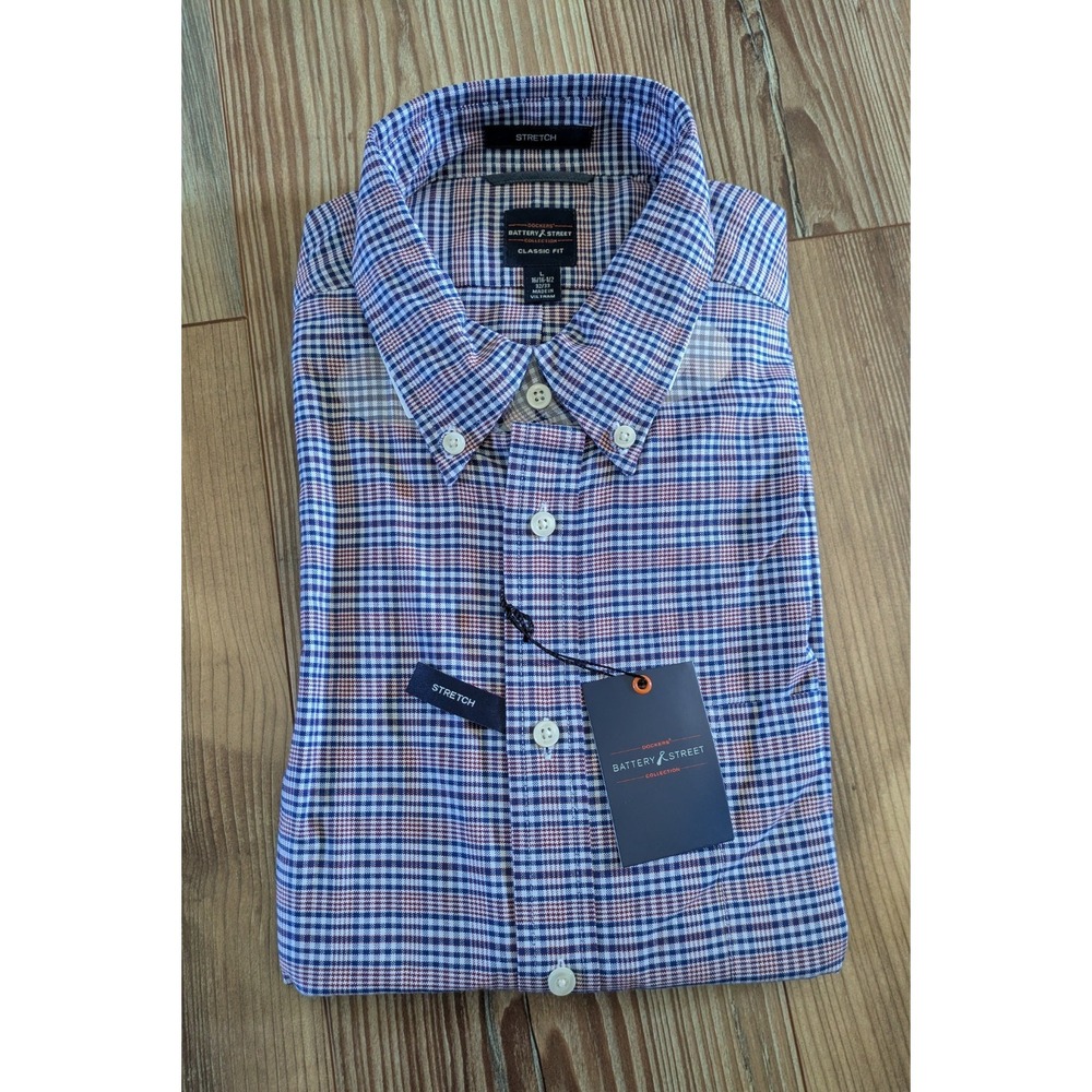 Dockers Battery Street Collection Red/Blue Check Plaid Button Down Shirt